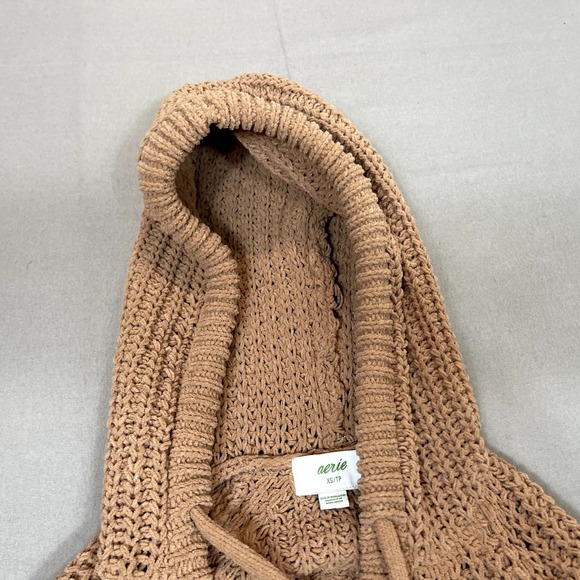 Aerie Sweater With Hood- V Neck Size XS/TP Woman's Soft Cozy Beige Oatmeal - Picture 5 of 13